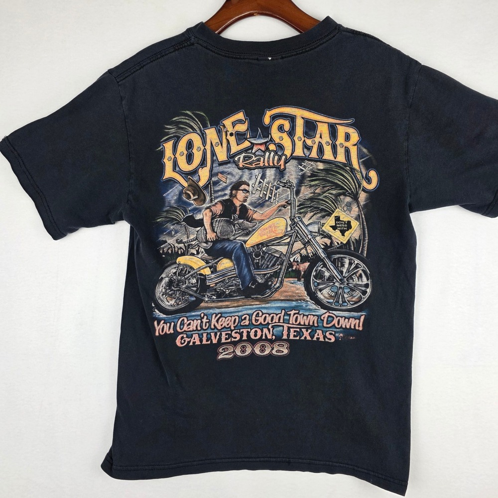 Anvil Mens Lone Star Rally 2008 T-Shirt Medium‎ Black Galveston Texas Biker Tee